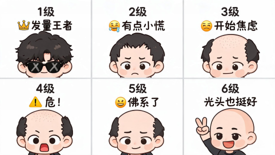 当代年轻人脱发等级自测，你在第几级
